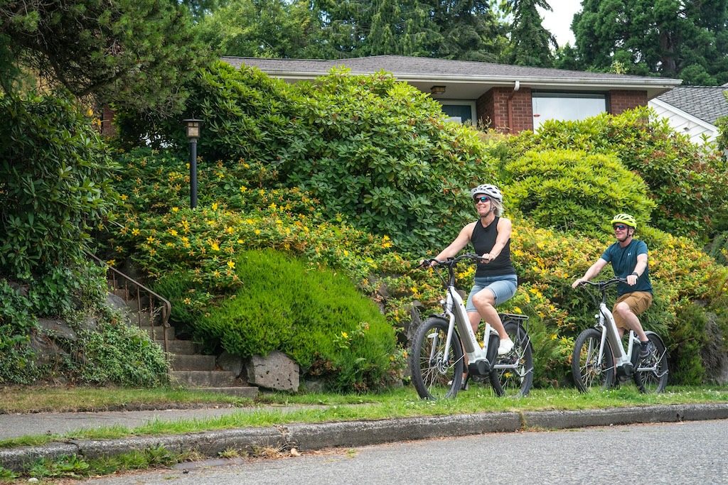 west seattle2 2 cyclists riding in a West Seattle neighborhood.