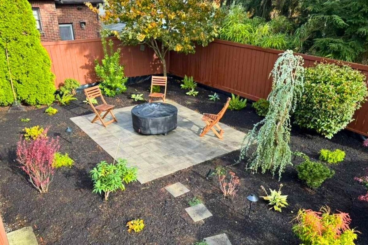A Seattle backyard designed with lounge areas for entertaining.