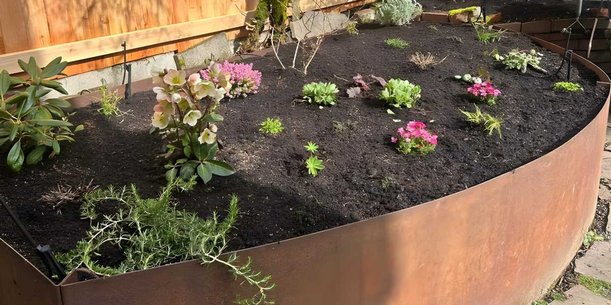 corten steel planter Seattle garden