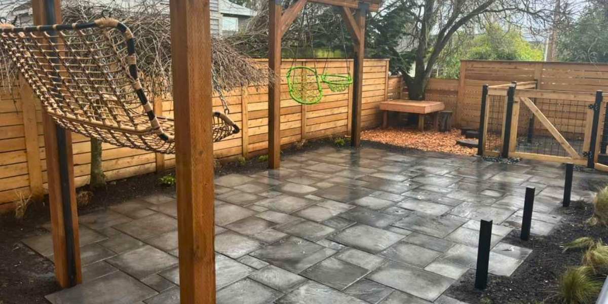 Backyard transformation with patio and playground in Seattle