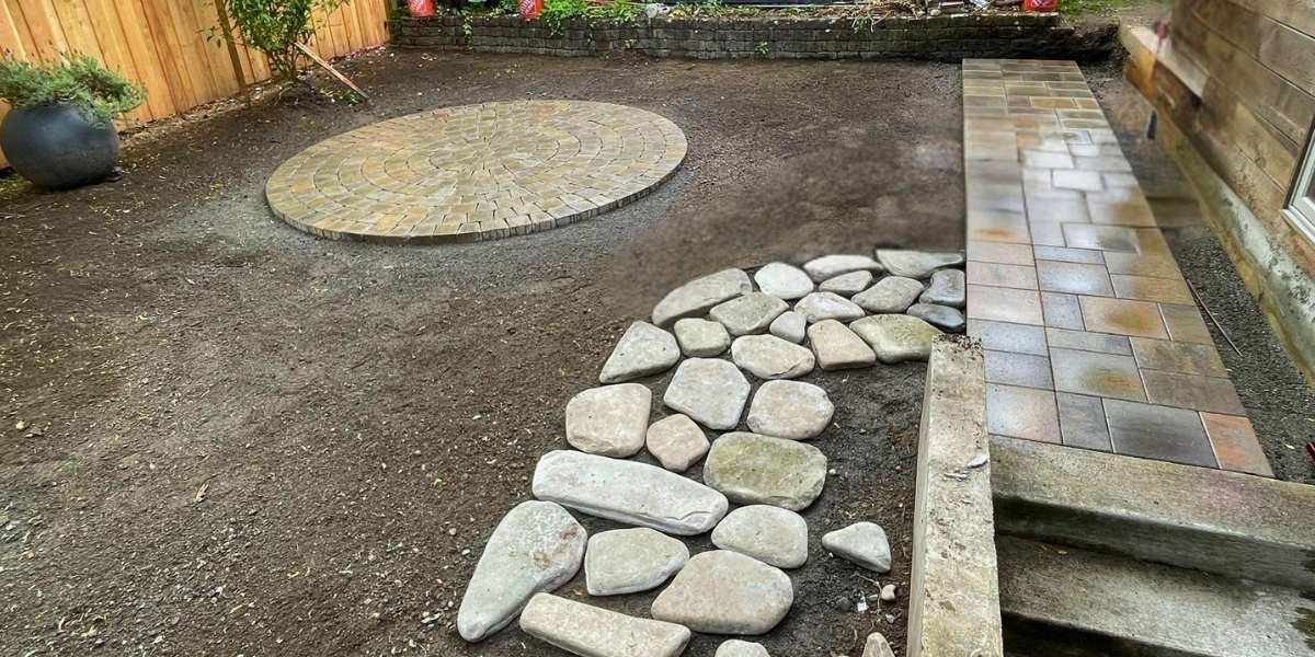 Modern walkway design during backyard transformation project