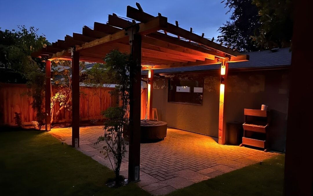 Lighted pergola in the backyard