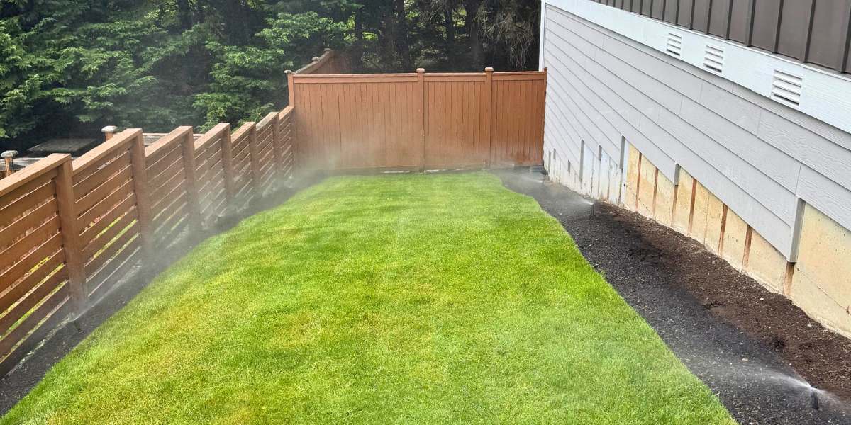 A lawn watered by sustainable landscaping practices